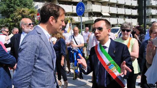 Inaugurazione della stagione balneare di Lignano Sabbiadoro con il governatore del Friuli Venezia Giulia Massimiliano Fedriga qui insieme al sindaco Luca Fanotto